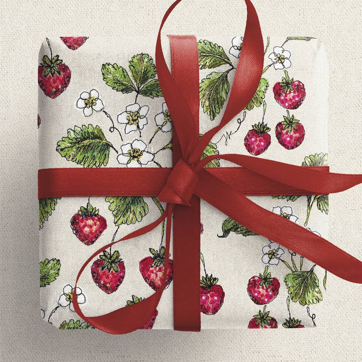 Wild Strawberry Wrapping Paper for wholesale by Francesca Kemp Textile Art