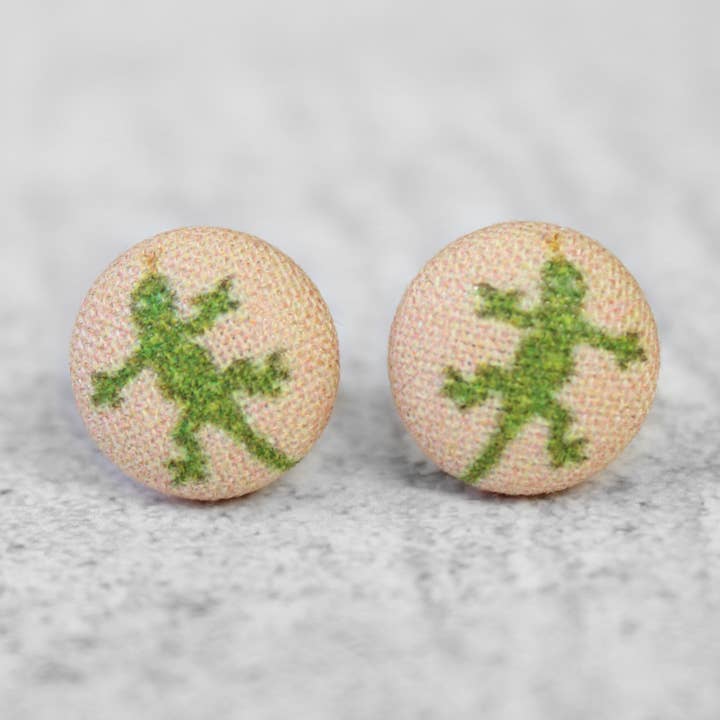 Little Lizard Fabric Button Earrings for wholesale by Rachel O's