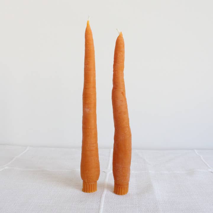 Carrot Beeswax Candles Taper Pair for wholesale by Happy Organics