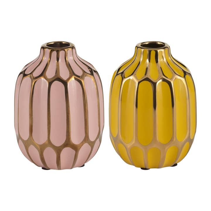 Sagebrook Home - Wholesale Vase - Pink/Yellow 5 in. Ceramic Bud Glam Vases (Set of 2)