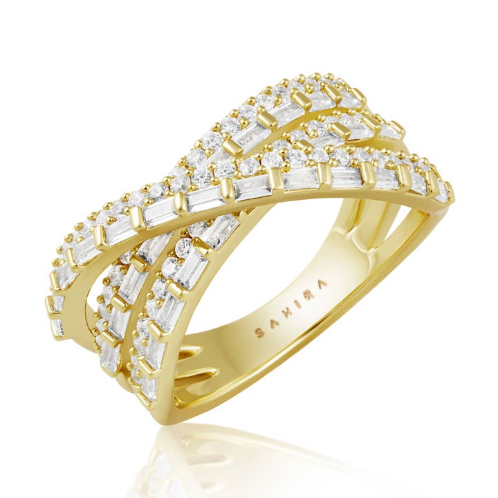 Rachel Criss-Cross Pave Ring for wholesale by Sahira Jewelry Design