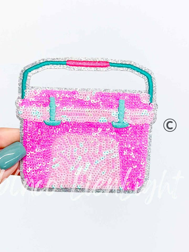 Preppy Pink Pink Cooler ©️ Fishing Sequin Patch for wholesale by ABLNco