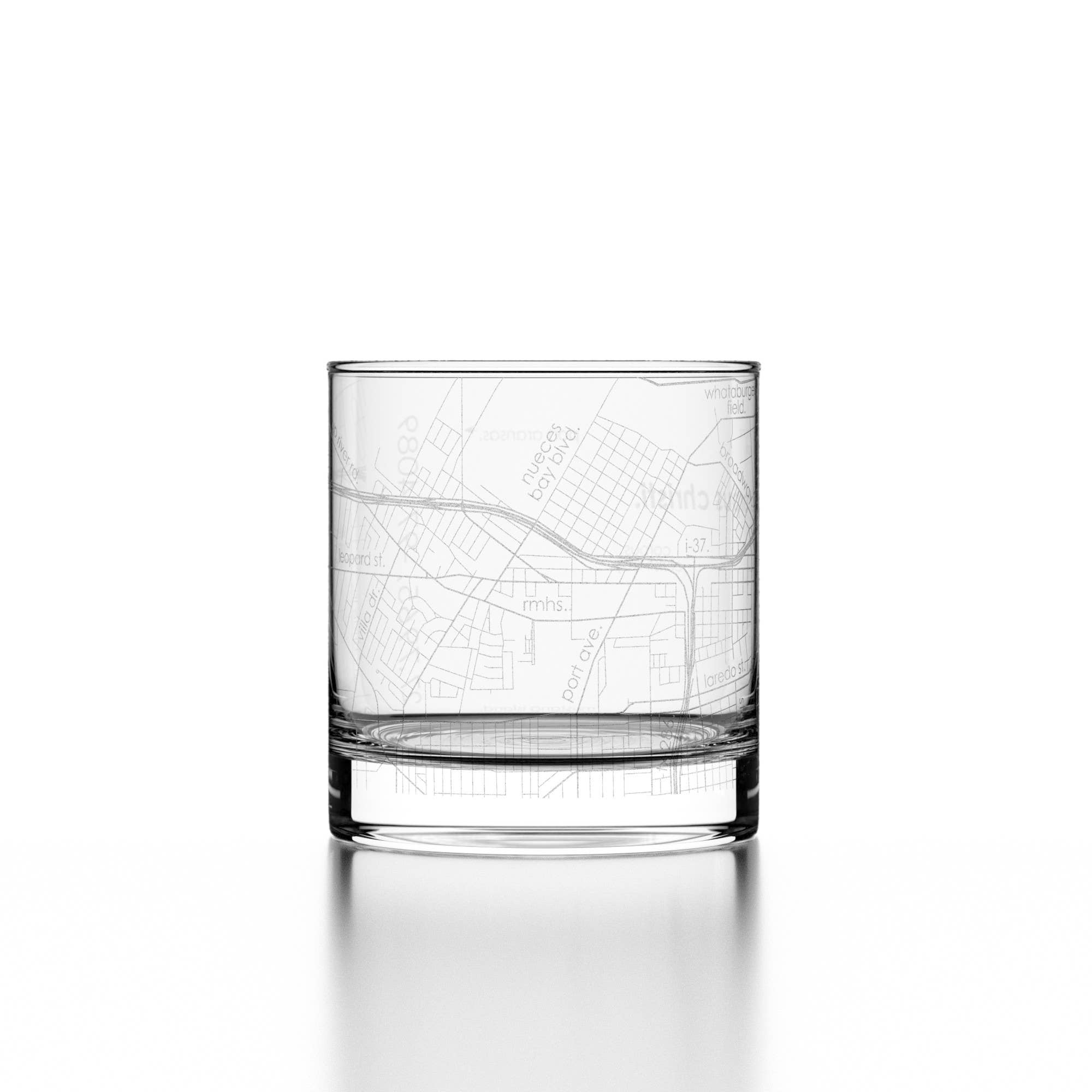 Well Told - Wholesale Cocktail/Liquor Glass - Corpus Christi, TX City Map - Etched Whiskey Rocks Glass4
