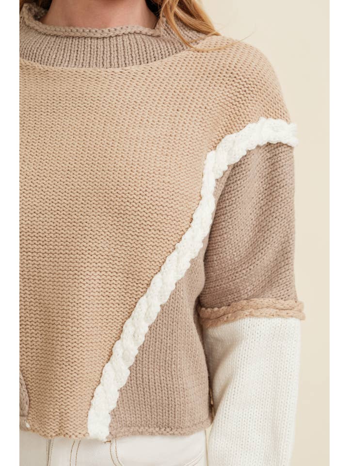 Beige CSW15269J - 2 TONE CONTRAST SWEATER for wholesale on Faire