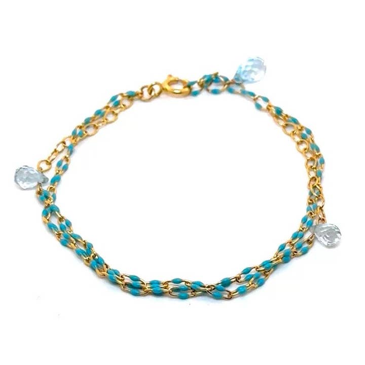 Double Braided Link Topaz Dangle Bracelet for wholesale by Mabel Chong