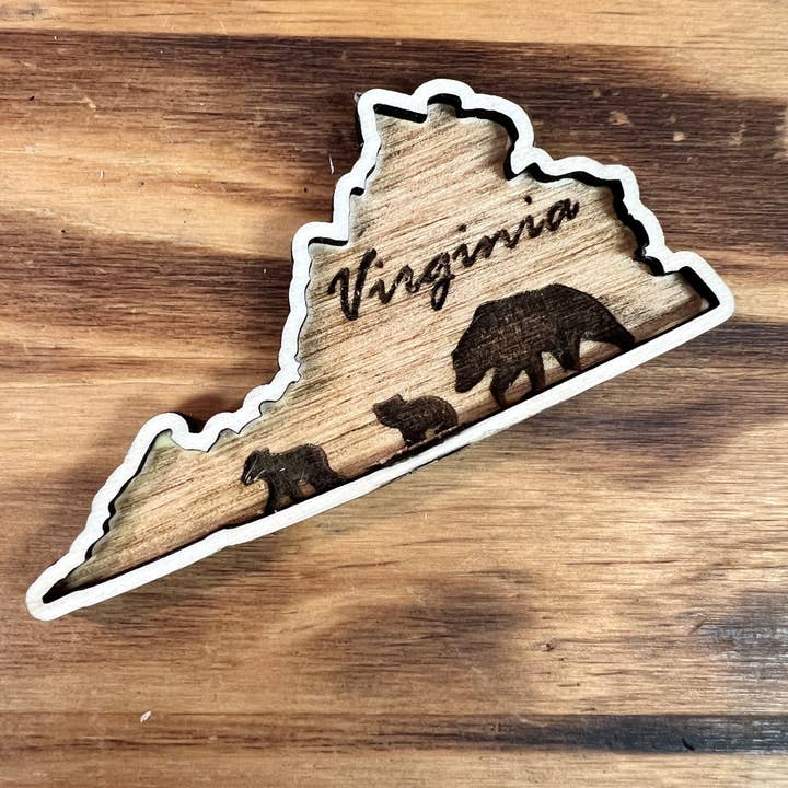 Virginia 3D Wooden State VA Lasergravurmagnet für den Großhandel von Turnmeyers