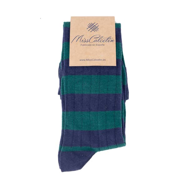 Evergreen Marino MissEvergreen Striped High Cock Socks - Navy for wholesale on Faire