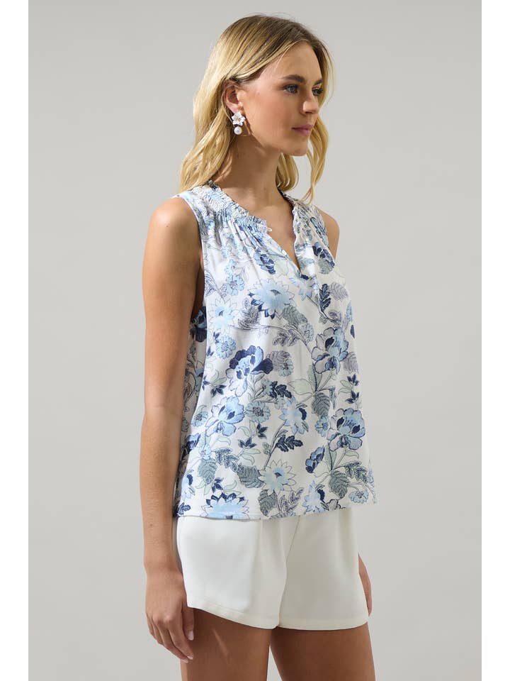 WHITE BLUES Wrenley Garden Floral True Smocked Blouse for wholesale on Faire