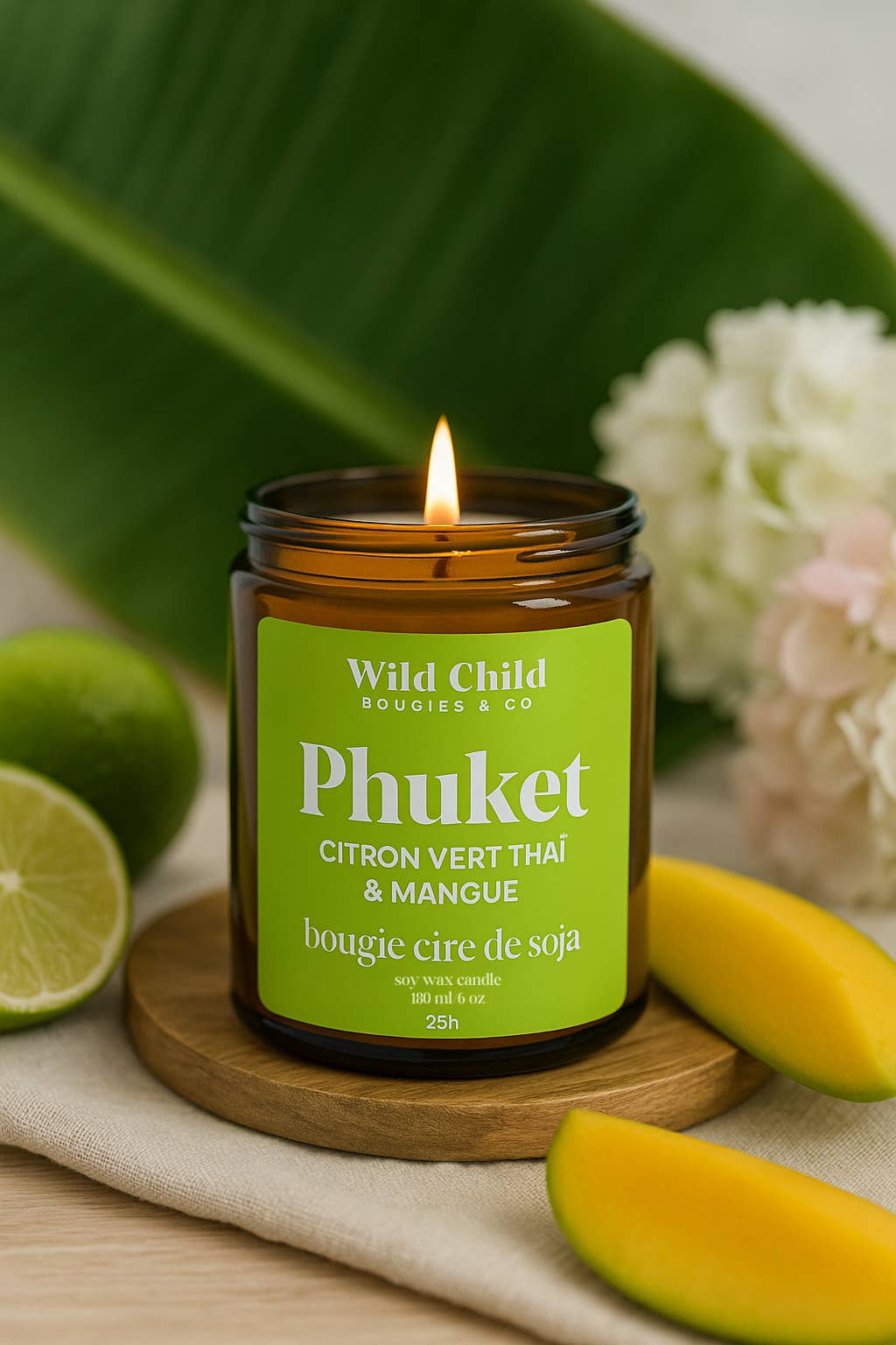 WILD CHILD Bougies & Co - Wholesale Jar/Filled Candle - "Phuket" Scented Candle Thai Lime & Mango 25h