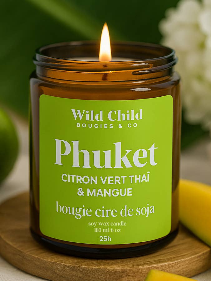 "Phuket" Scented Candle Thai Lime & Mango 25h for wholesale by WILD CHILD Bougies & Co