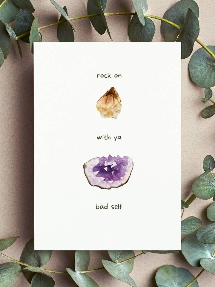 Rock On With Ya Bad Self // Greeting Card With Crystal for wholesale by Hotdogs & Poodles Accessories