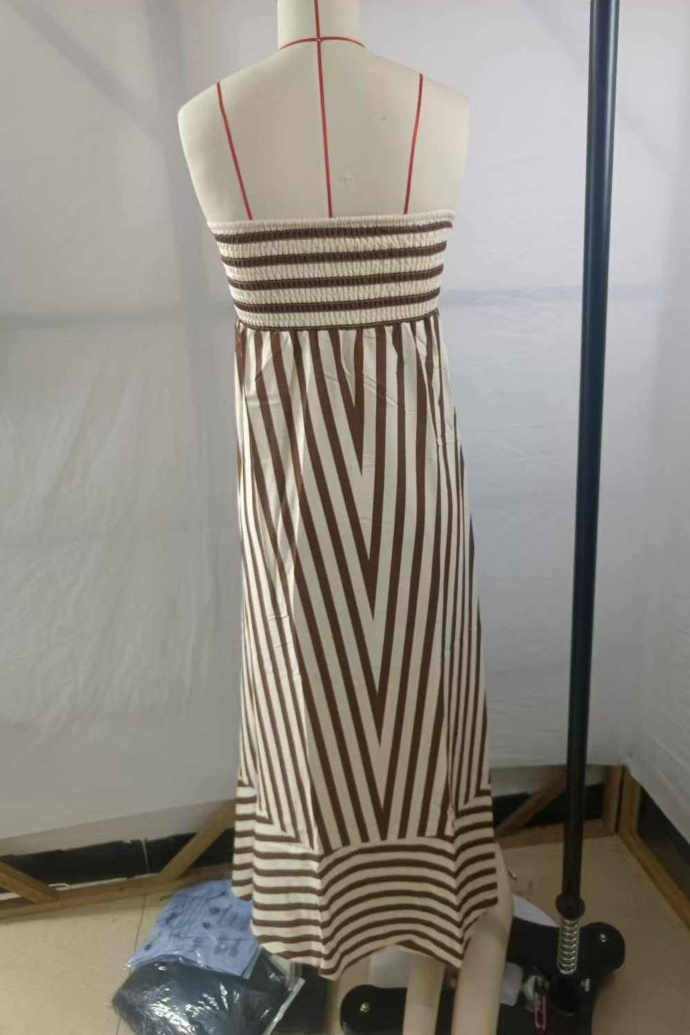 Classic Stripe Fit & Flare Bandeau Strapless Maxi Dress for wholesale on Faire7