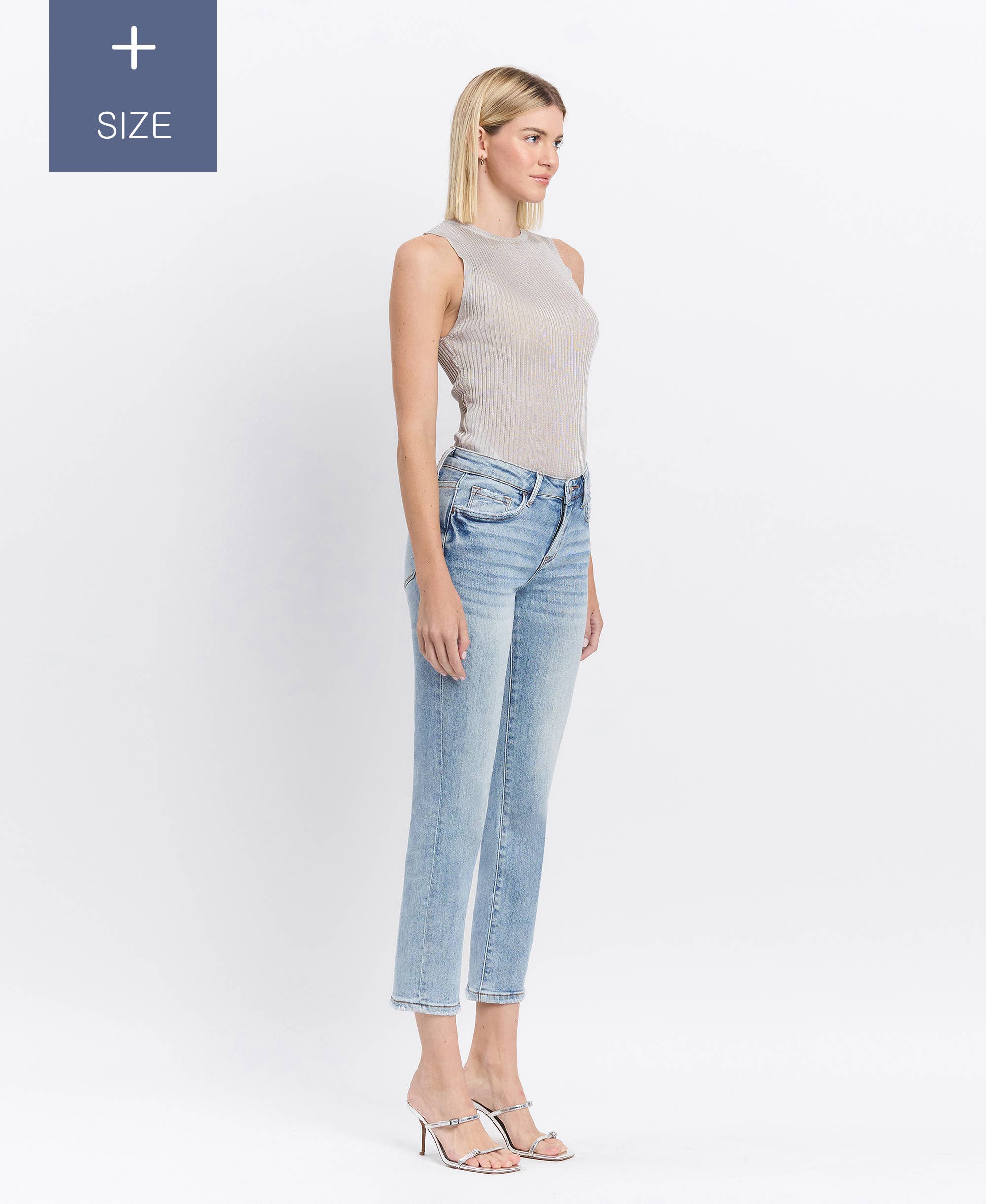 fordele PLUS SIZE MID RISE CROP SLIM STRAIGHT JEANS LV1079-P for engroshandel på Faire13