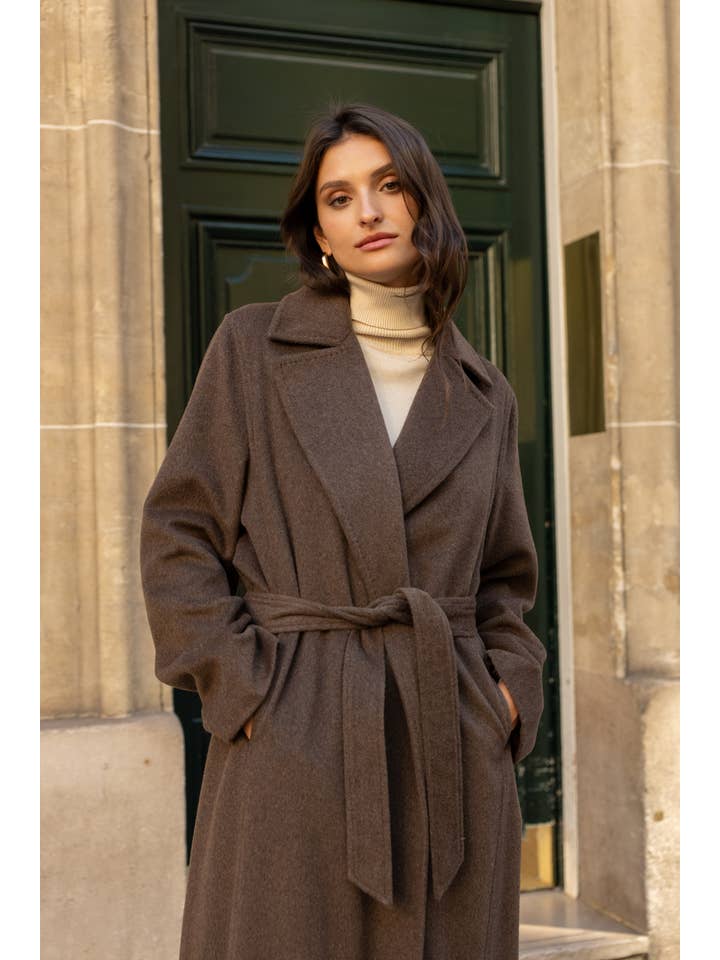 Attentif Paris - Wholesale Coat - Women's - Belted long coat in blended wool12