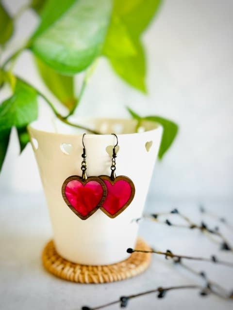 Valentine's Day Earring - Walnut Heart Shaped Earrings for wholesale by SHY Designs, LLC