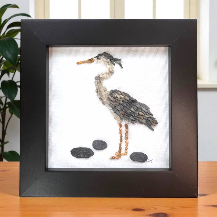 Heron Mini Mosaic Pebble Art (4x4 Original) for wholesale by Coastal art co.
