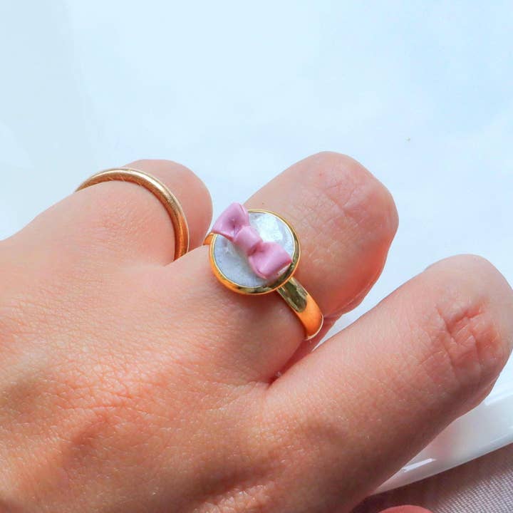 Anel de Laço em Argila Polimérica Feito à Mão com Banda Ajustável por atacado de K's Craft House