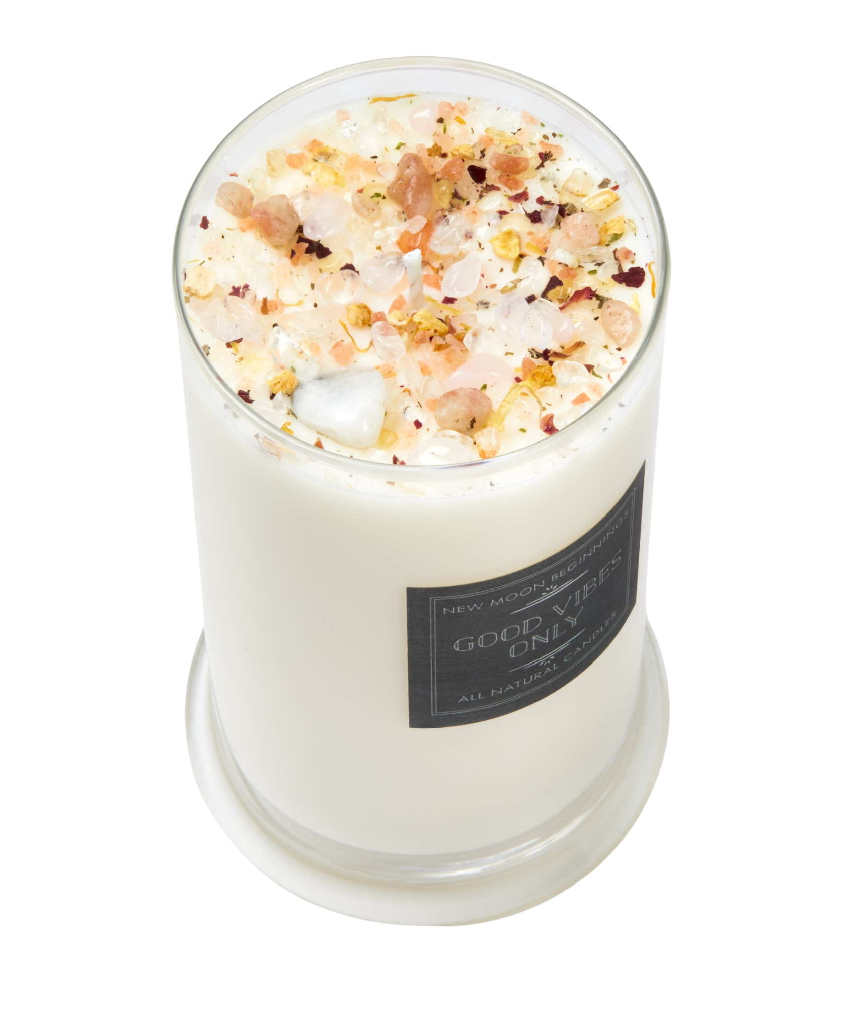 New Moon Beginnings - Wholesale Jar/Filled Candle - Good Vibes Only Candle - Herb, Flower, & Crystal Candles4