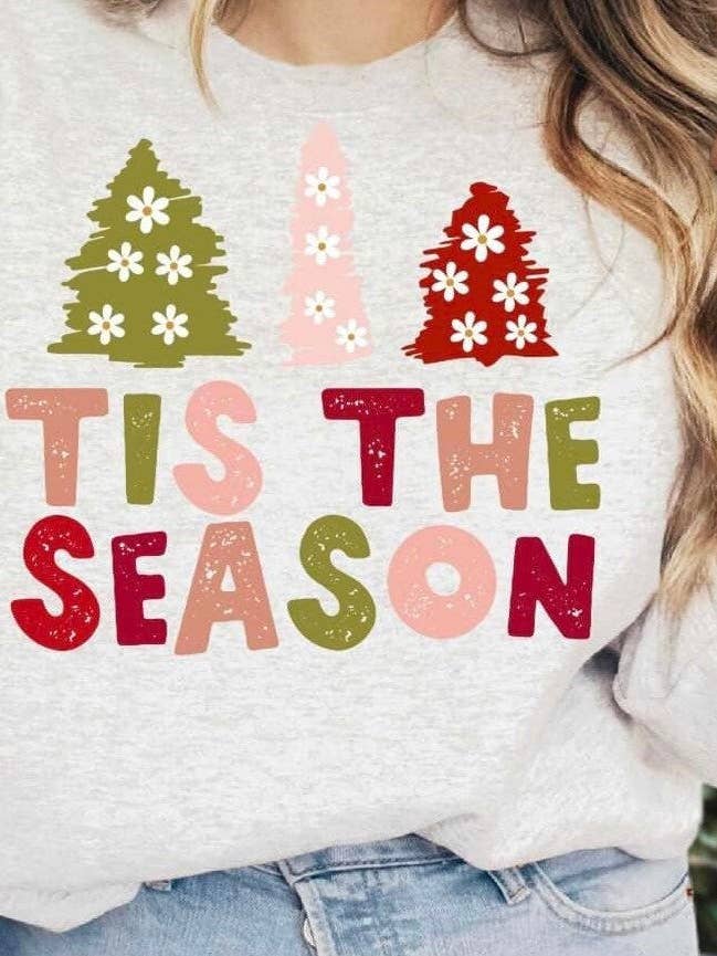 Tis the season christmas trees santa sweatshirt and Tshirt options for wholesale by Sweet Babes Boutique