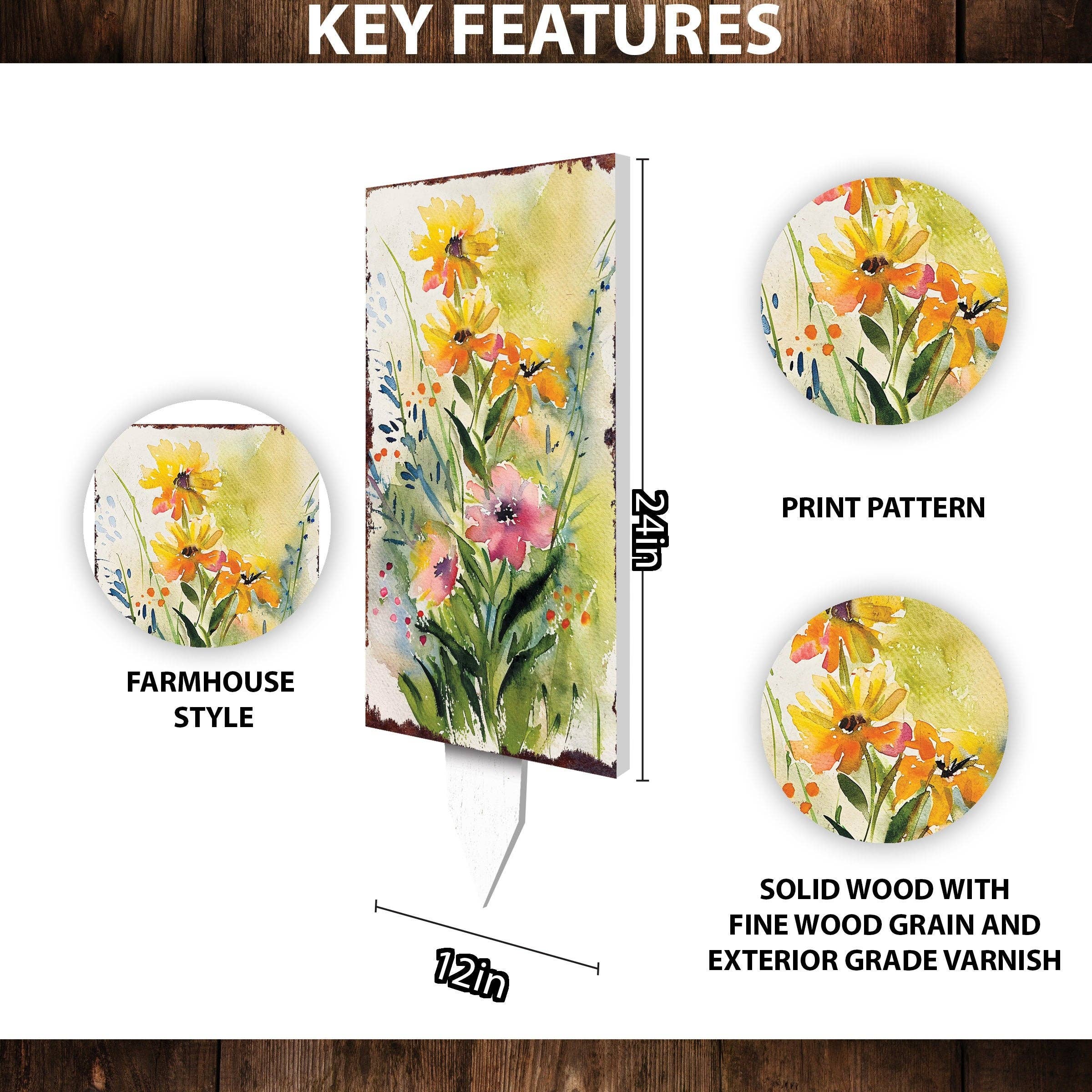 TX USA Corporation - Wholesale Garden/Lawn Stake - 30in Spring Wildflower Garden Stake | Vibrant Watercolor Outdoor Art1