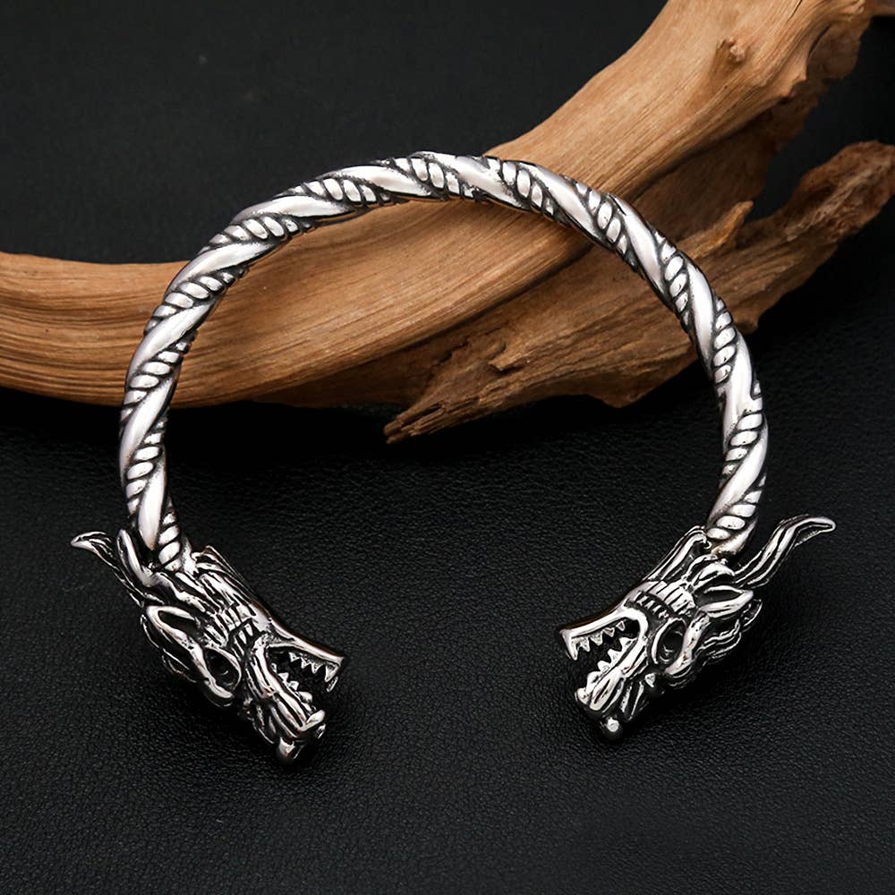Gemcohub - Wholesale Cuff Bracelet - Viking Style Domineering Double Dragon Head Bracelet4