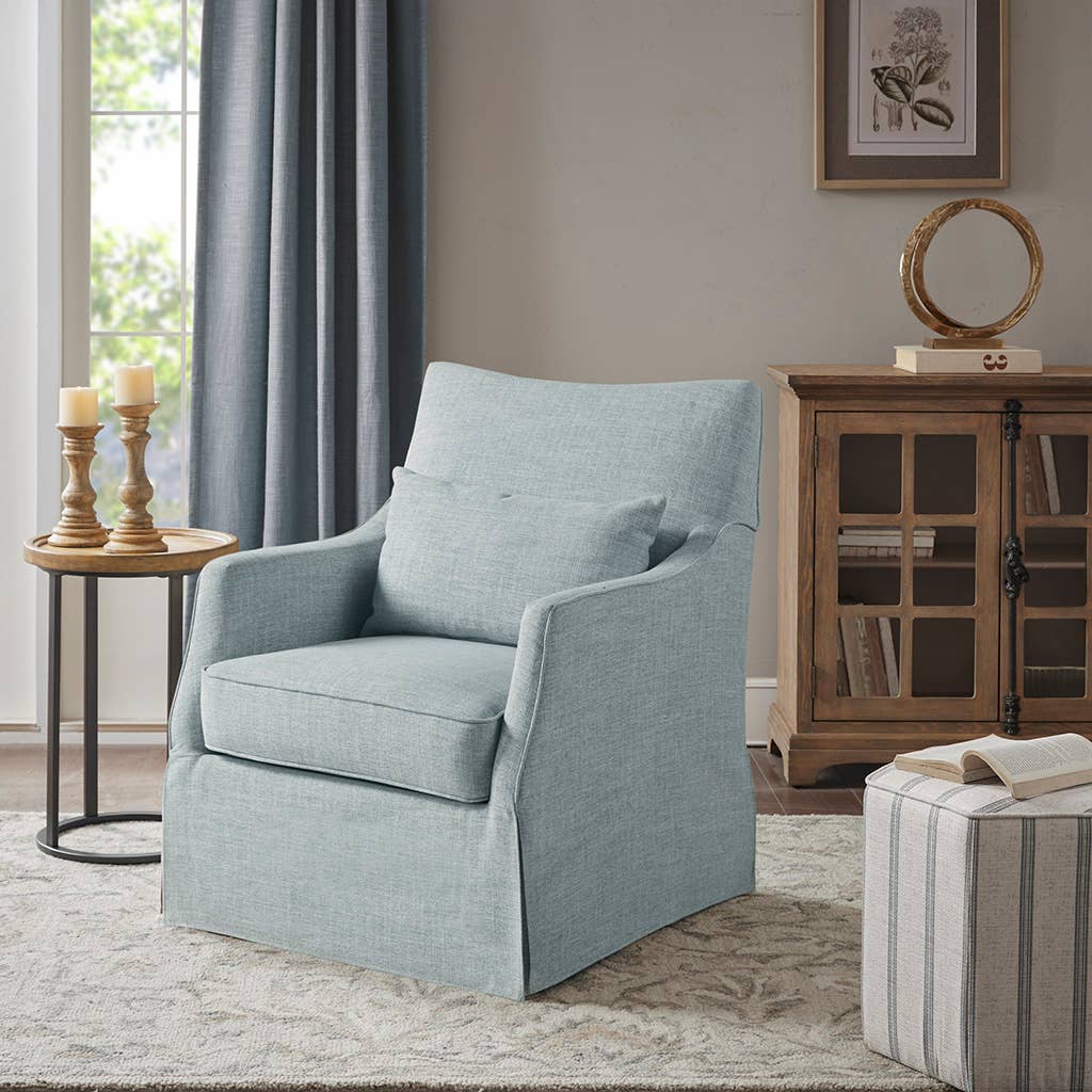 Olliix - Wholesale Chair - Traditional Skirted Swivel Accent Chair, Light Blue *8