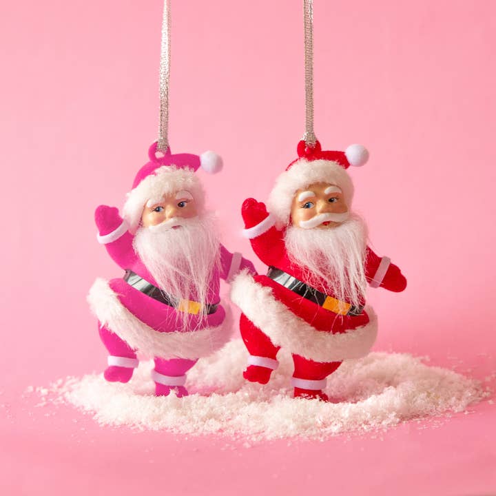 Sunshine Studios - Wholesale Ornament - Retro Dancing Christmas Santa Ornament | Electric Pink