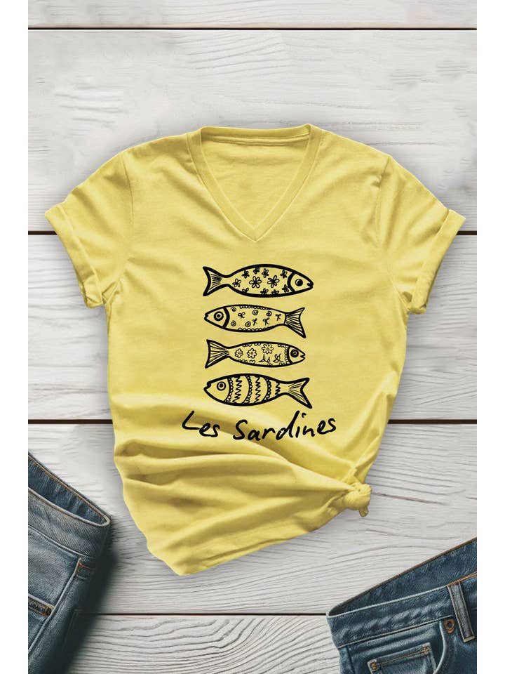 Top Avenue – Großhandel T-Shirt (Grafikdruck) – Unisex – Les Sardines Unisex V-Ausschnitt T-Shirt2