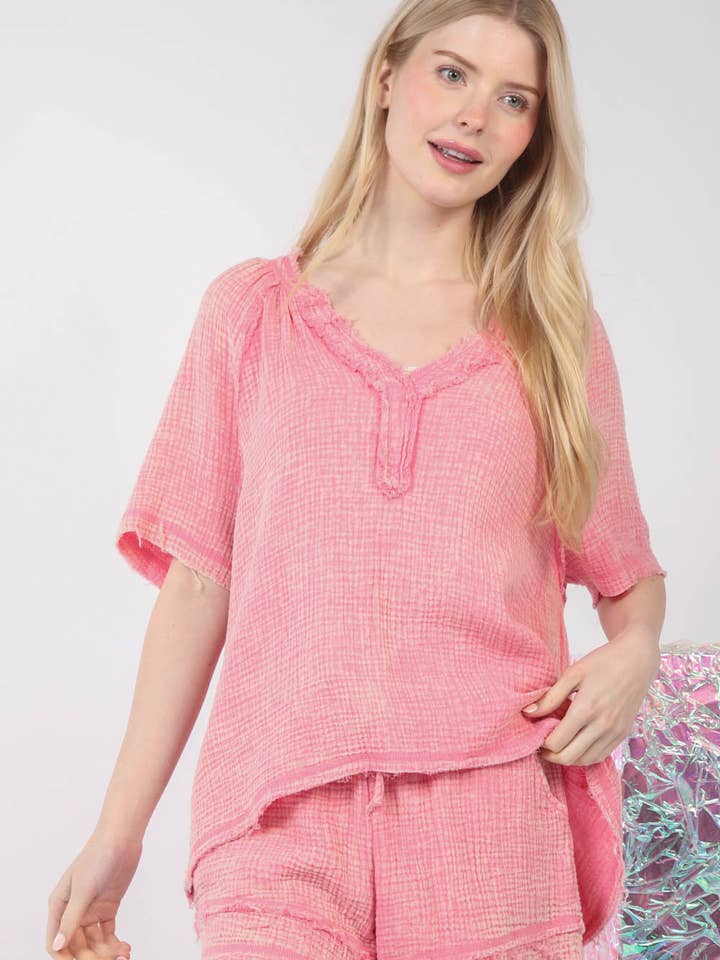 NT11566 Ensemble haut et short en gaze froissée de coton lavé pour la vente par VERY J