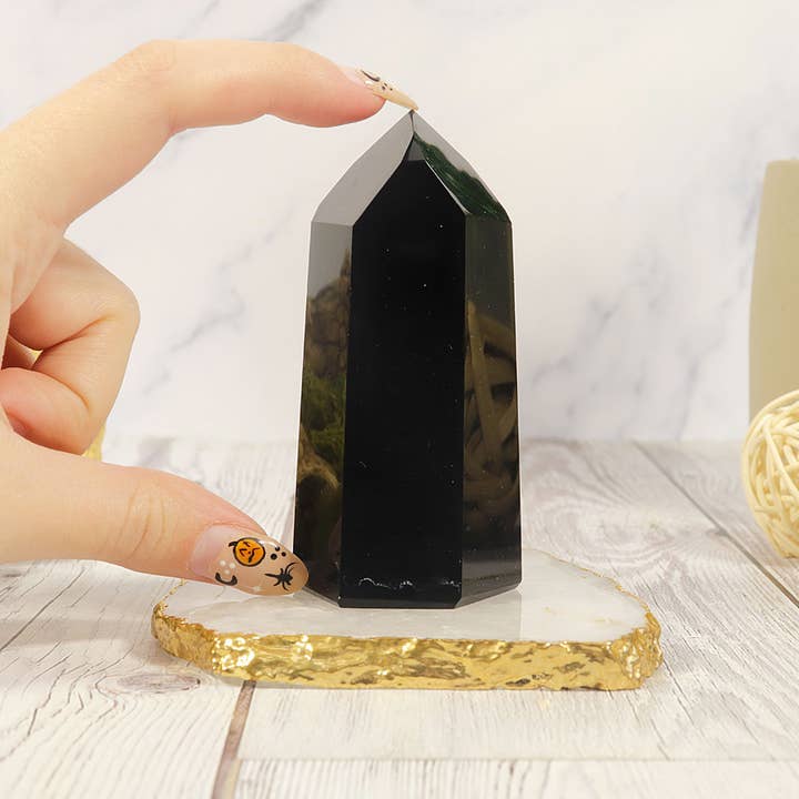 Natures Artifacts Inc - Vente Pierre et cristal de spiritualité - Pointe entièrement polie en obsidienne noire2