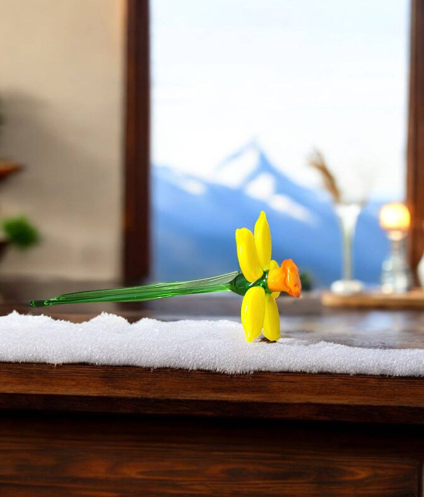 Glass by Iness - Wholesale Artificial Flowers - Yellow Glass Daffodil - Handcrafted Long Stem Flower3