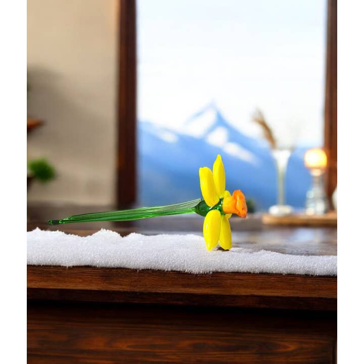 Glass by Iness - Wholesale Artificial Flowers - Yellow Glass Daffodil - Handcrafted Long Stem Flower3