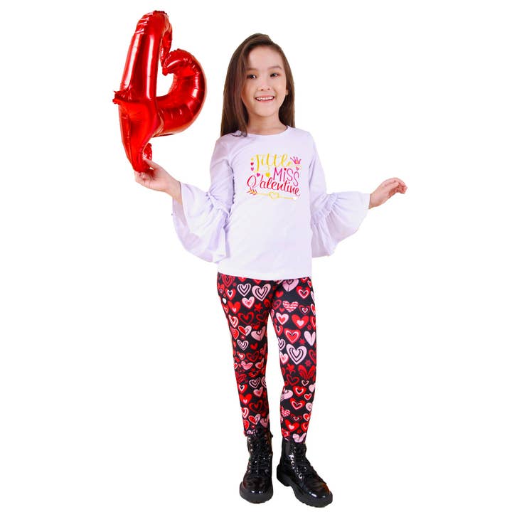 Girls Little Miss Valentine Top & Leggings Set - Black White for wholesale by Angeline Kids