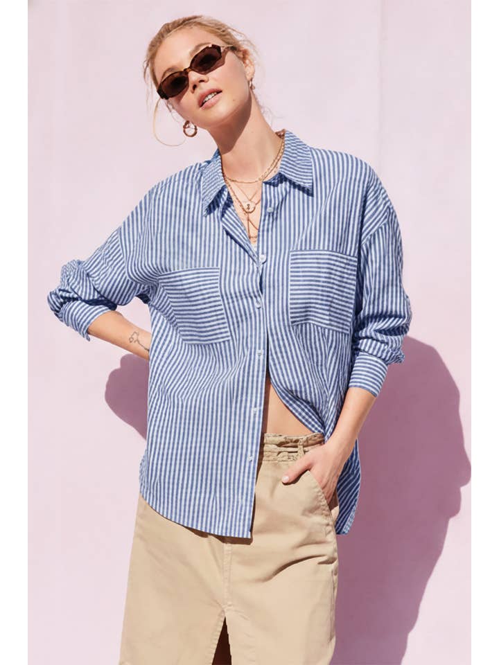 ILLA ILLA - Wholesale Button Down Shirt - Women's - Striped Cotton Shirt Top44