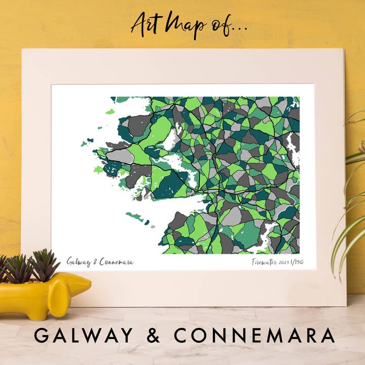 GALWAY & CONNEMARA IRELAND MAP - HAND-DRAWN, LIMITED EDITION for wholesale by Firewater Gallery