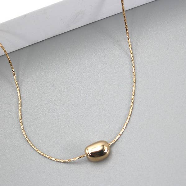 GOLD BRASS DIAMOND CUT CHAIN BEAN CHARM NECKLACE | 31N23238 for wholesale on Faire