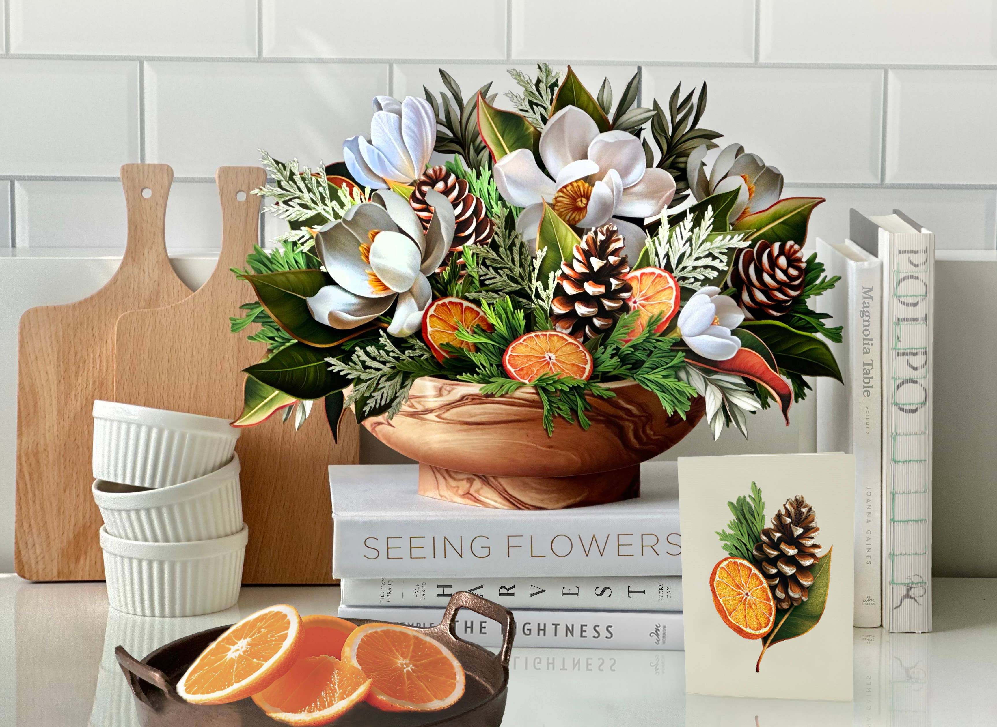 FreshCut Paper LLC - Wholesale Everyday Greeting Card - Winter Magnolia (6 Pop-up Greeting Cards)3