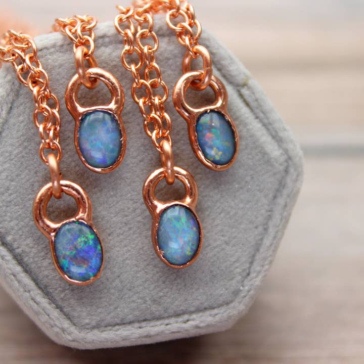 Dainty Blue Australian Opal Necklaces - Copper for wholesale by Meraki Rame