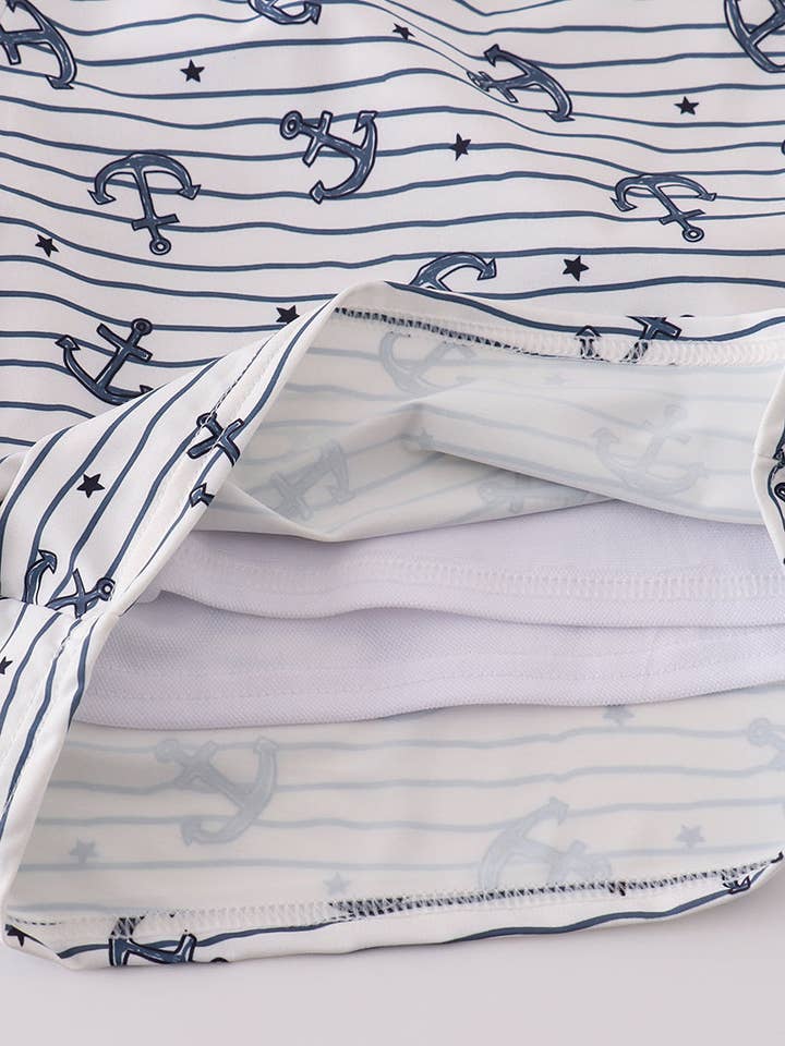 Aspen Rain Boutique - Wholesale Swim Shorts - Men's - Blue stripe anchor print dad swim trunks2