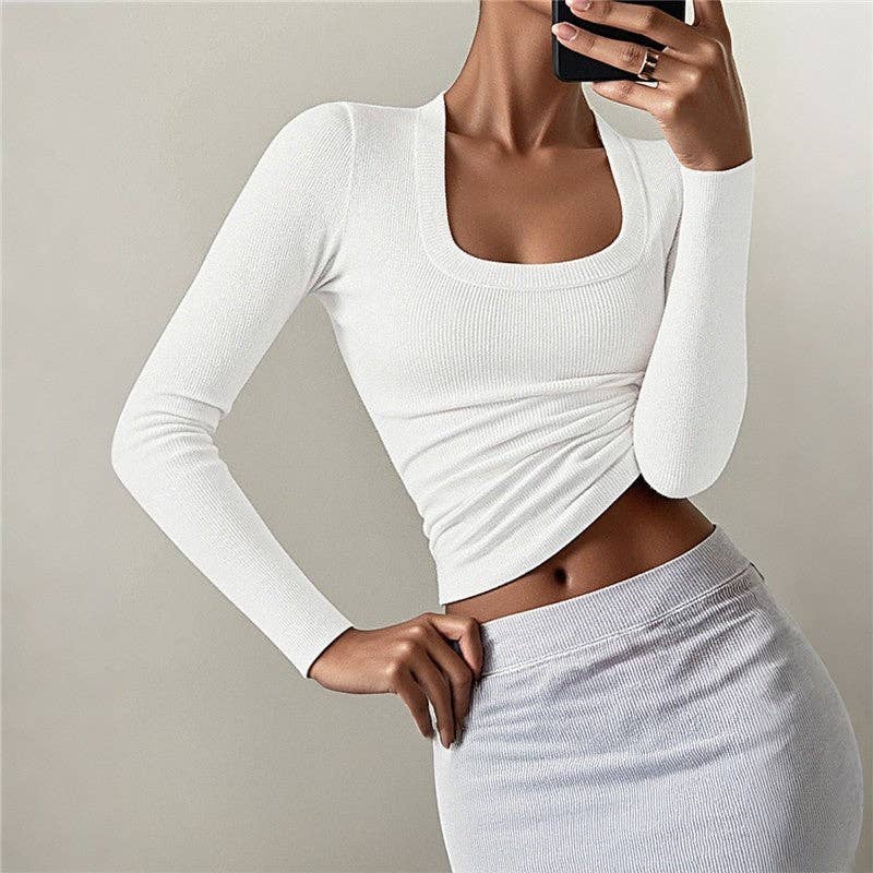 UZ Wholesale Store – wholesale T-shirt (utan tryck) – Dam – Enfärgad Slim Fit Långärmad T-shirt1