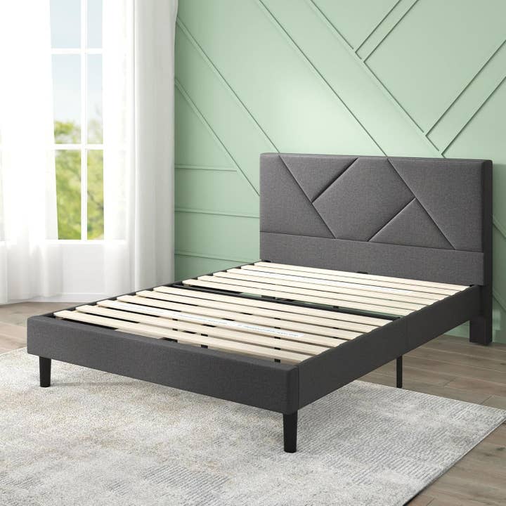 ShipItFurniture - Wholesale Bed - King Upholstered Plat form Bed Frame With Wood Slat Support Foam Padding Dark Grey No Box Spring3