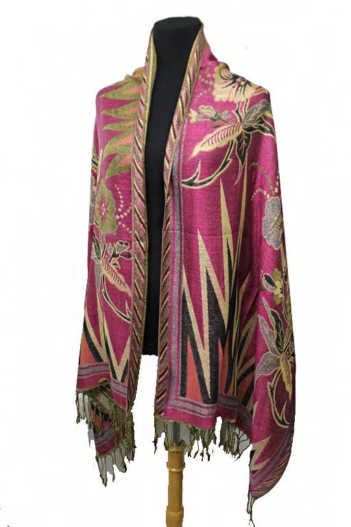 Cap Zone - Wholesale Scarf - Women's - Sharp Geometric Golden Shimmered Floral Pashminas6