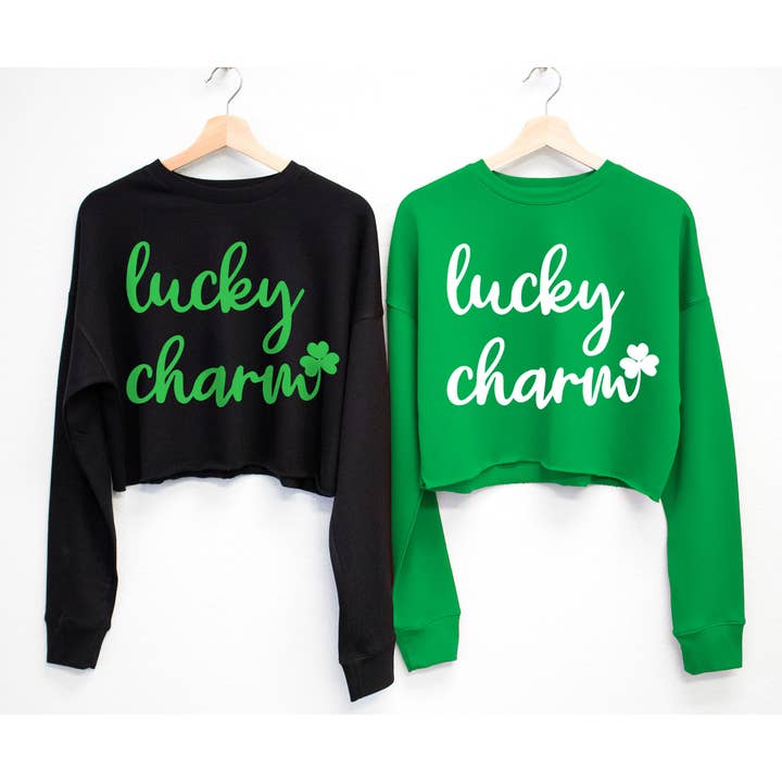 Lucky Charm St. Patrick's Day Cropped Sweater, St. Patty's for wholesale by Nobullwoman Apparel