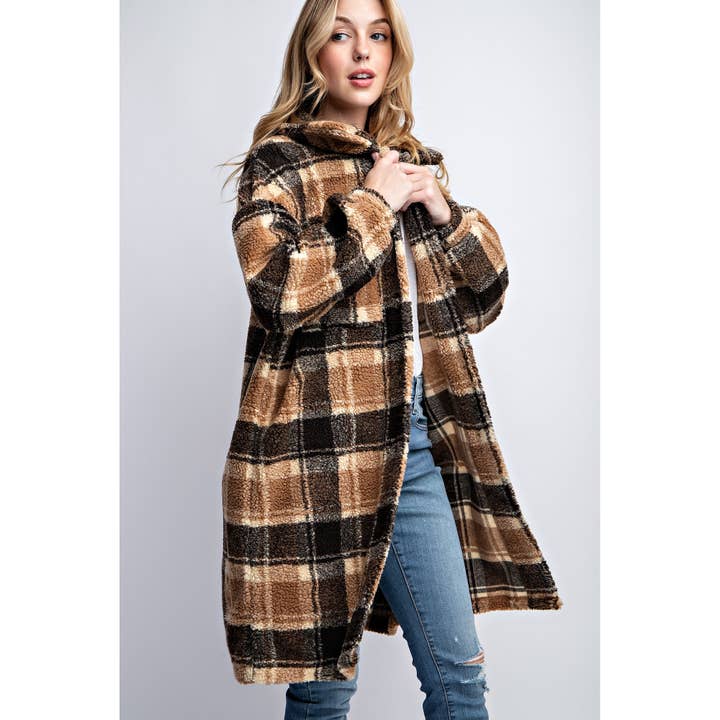Sweet Generis - Wholesale Jacket - Women's - PLAID TEDDY OVERSIZE JACKET