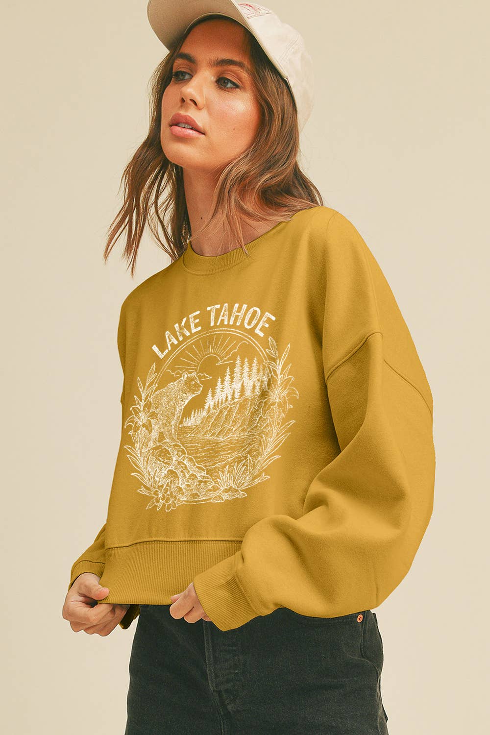 Honestee – Camisola gráfica - Mulher por atacado – Sweatshirt de Manga Comprida Curta Lake Tahoe4