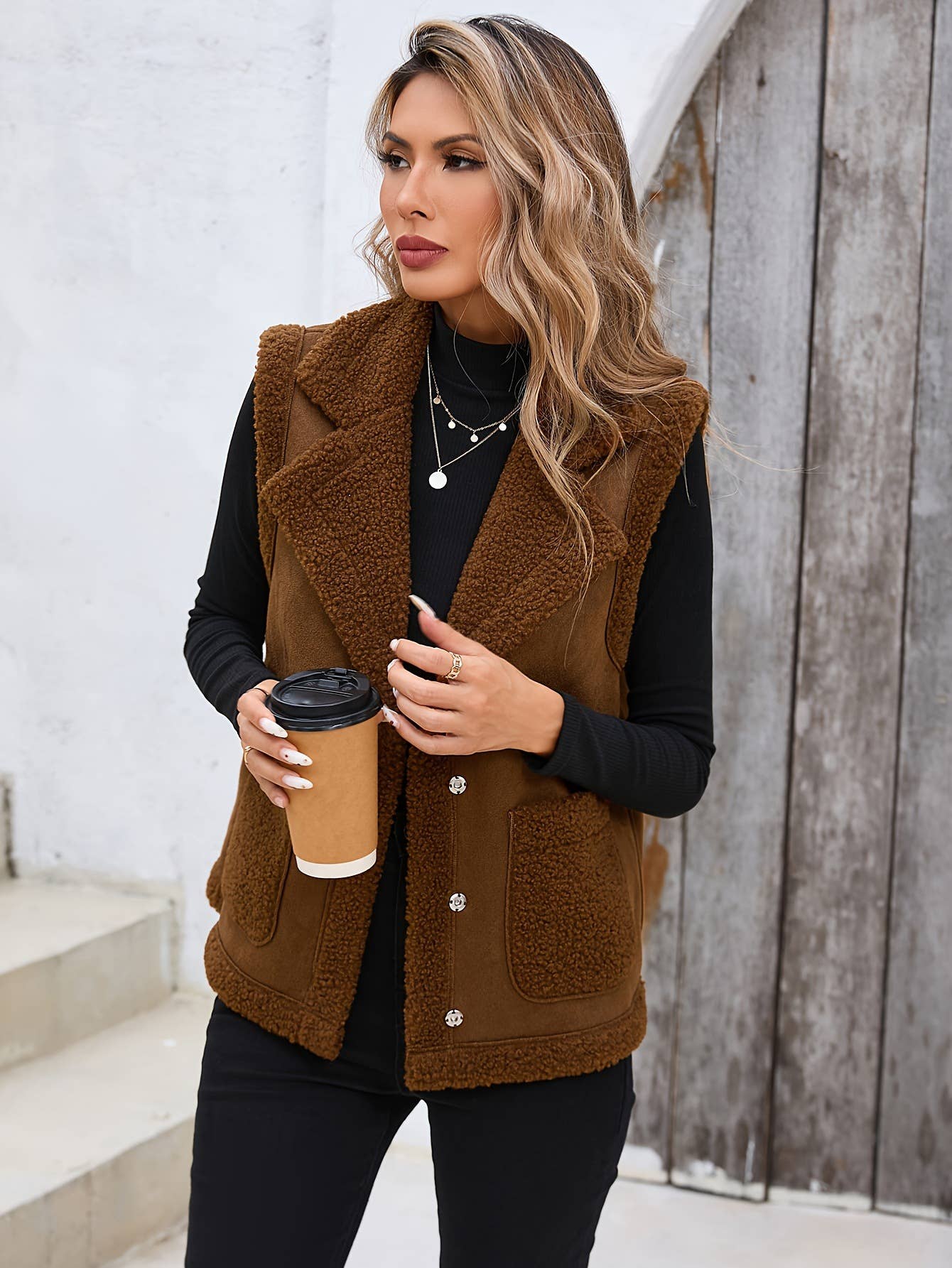 Lily Clothing - Wholesale Outerwear Vest - Women's - Corduroy collar and suede vest jacket2