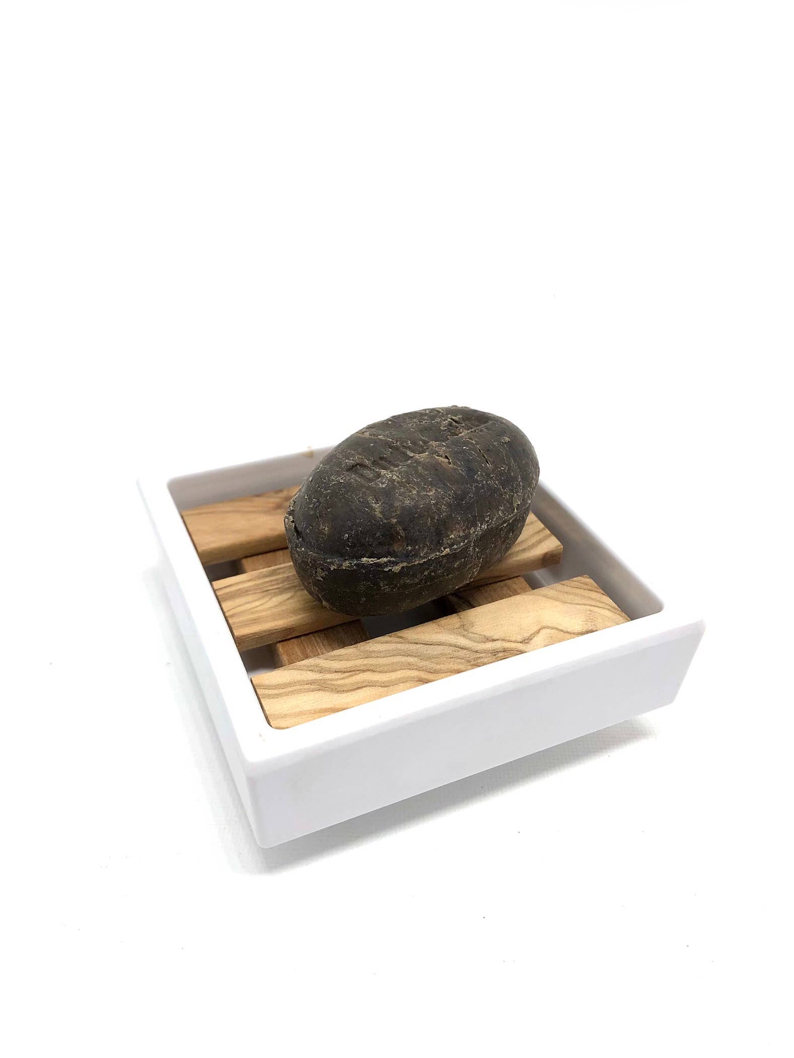 olivenholz-erleben - Wholesale Bath Soap Dish - White soap dish 7.5 x 7.5 cm melamine olive wood inlay2