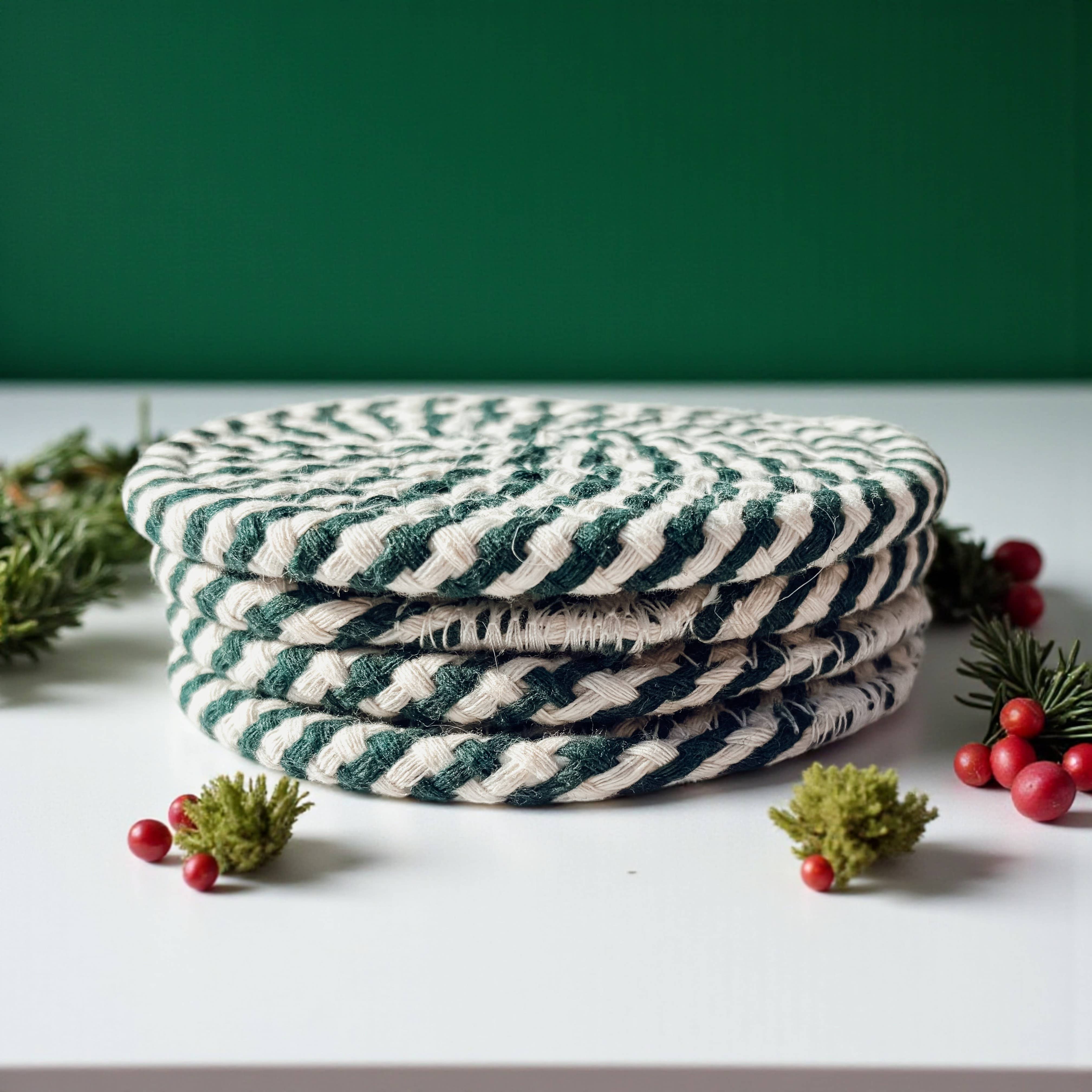 Gia Roma - Wholesale Christmas Decoration - Holiday Fabric Coasters, Red White Christmas Coaster Set26