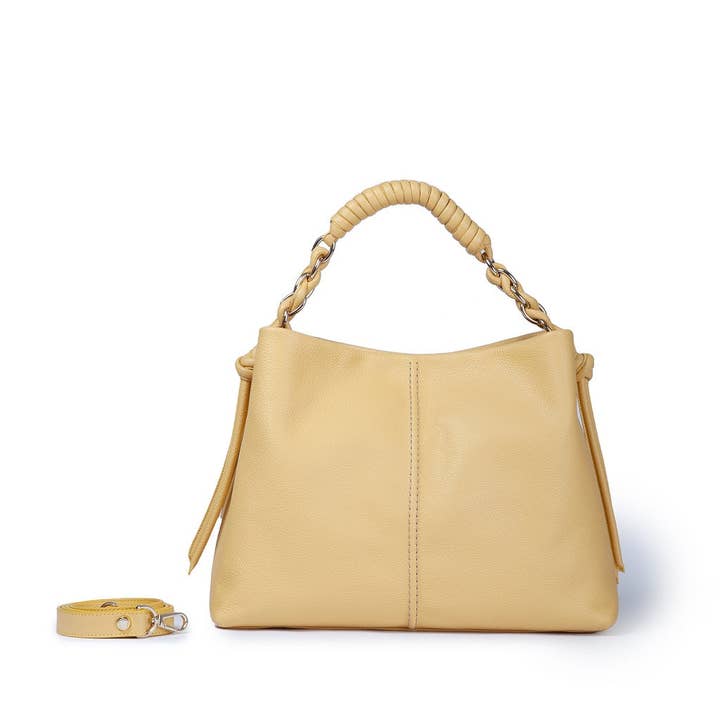 Amina large leather handbag with bandaged tubular handle and detachable shoulder strap for wholesale by Roberta Gandolfi