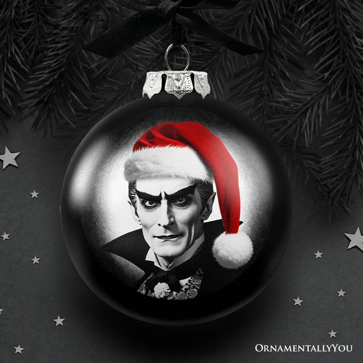 Dracula Spooky Christmas Portrait Glass Ornament for wholesale by OrnamentallyYou